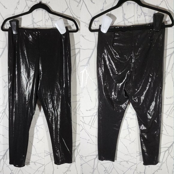 Lysse Black Shiny High Rise Pull On 7/8 Leggings - Picture 1 of 4